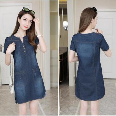 ĐẦM JEAN DÁNG SUÔNG CỔ TRỤ LAI BẦU - J.17